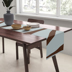Mid Century Modern Retro Lounge Minimal Ogee Pattern in Light Blue-Gray and Dark Brown Table Runner Gallery Image 2