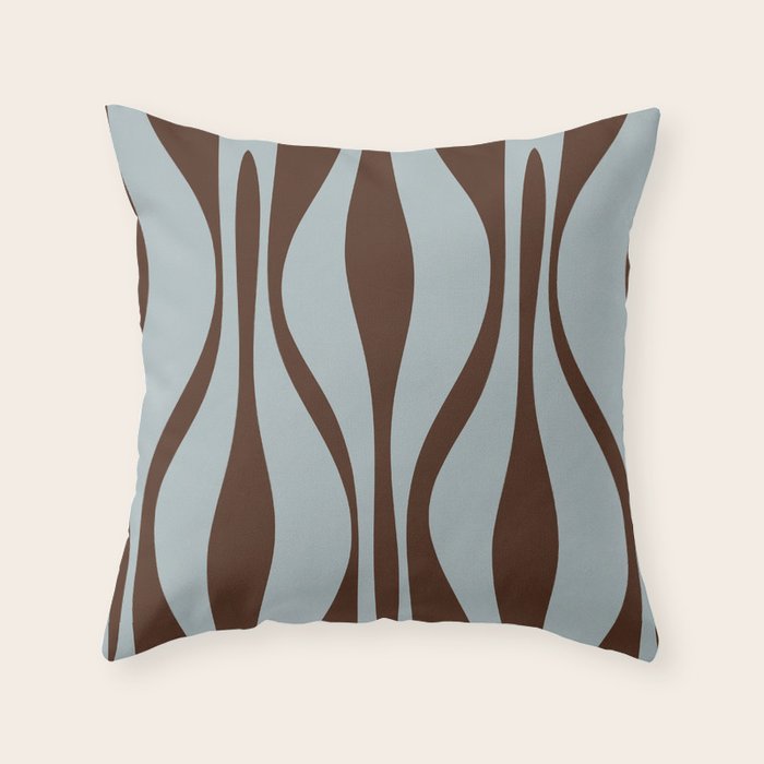 Mid Century Modern Retro Lounge Minimal Ogee Pattern in Light Blue-Gray and Dark Brown Throw Pillow Gallery Image 6