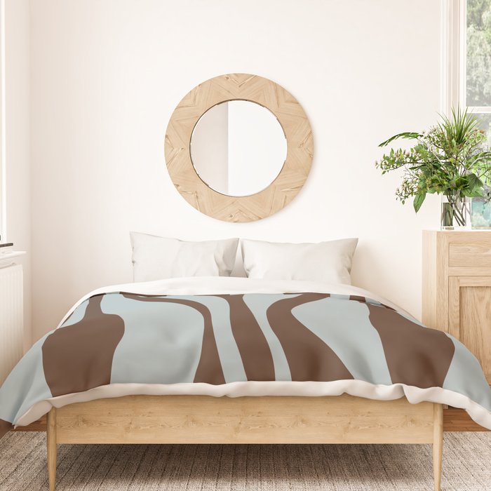 Mid Century Modern Retro Lounge Minimal Ogee Pattern in Light Blue-Gray and Dark Brown Duvet Cover Gallery Image 3
