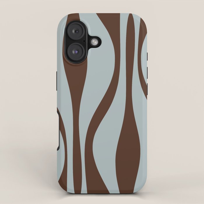 Mid Century Modern Retro Lounge Minimal Ogee Pattern in Light Blue-Gray and Dark Brown iPhone Case Gallery Image 1