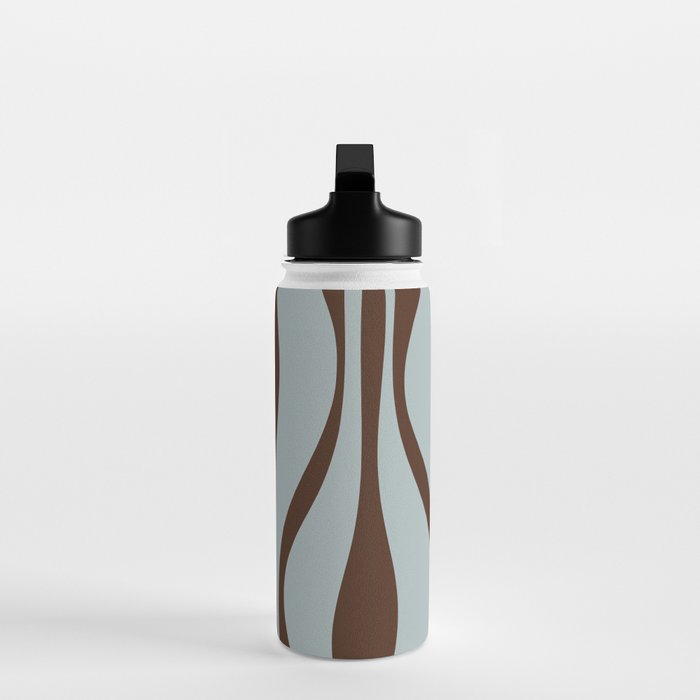 Mid Century Modern Retro Lounge Minimal Ogee Pattern in Light Blue-Gray and Dark Brown Water Bottle Gallery Image 3