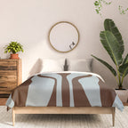 Mid Century Modern Retro Lounge Minimal Ogee Pattern in Light Blue-Gray and Dark Brown Comforter Gallery Image 3