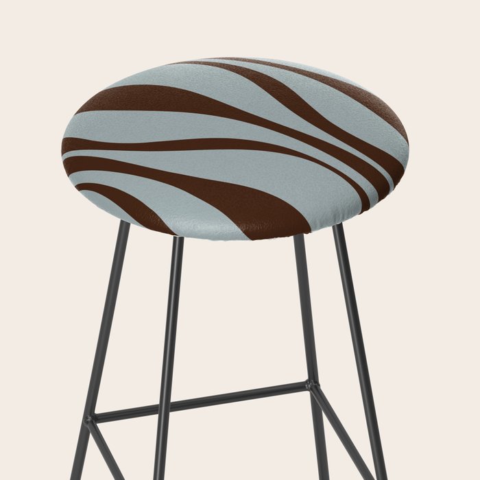 Mid Century Modern Retro Lounge Minimal Ogee Pattern in Light Blue-Gray and Dark Brown Stool Gallery Image 2