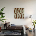 Mid Century Modern Retro Lounge Minimal Ogee Pattern in Light Blue-Gray and Dark Brown Wood Wall Art Gallery Image 2