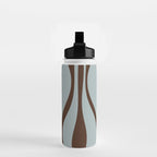 Mid Century Modern Retro Lounge Minimal Ogee Pattern in Light Blue-Gray and Dark Brown Water Bottle Gallery Image 2