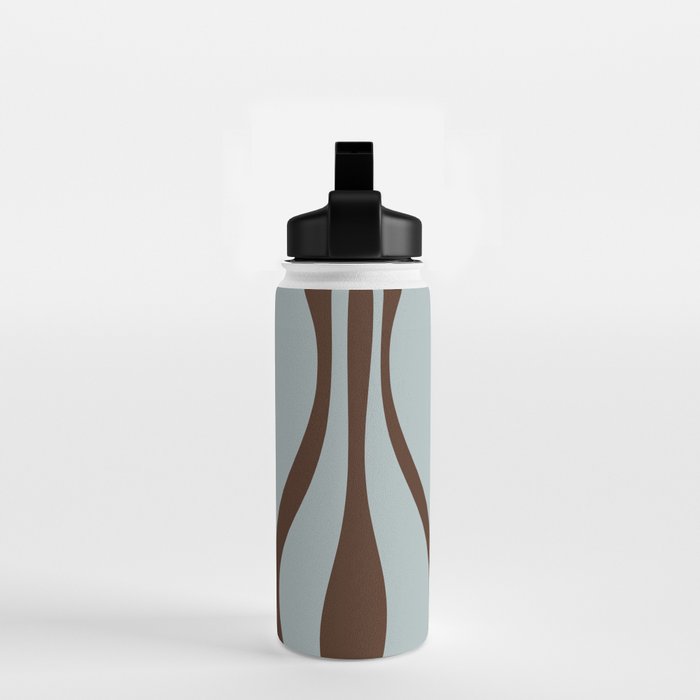 Mid Century Modern Retro Lounge Minimal Ogee Pattern in Light Blue-Gray and Dark Brown Water Bottle Gallery Image 2