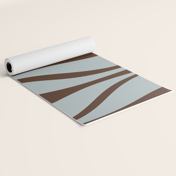 Mid Century Modern Retro Lounge Minimal Ogee Pattern in Light Blue-Gray and Dark Brown Yoga Mat Gallery Image 2