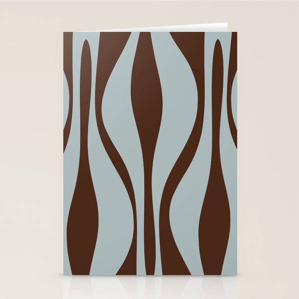 Mid Century Modern Retro Lounge Minimal Ogee Pattern in Light Blue-Gray and Dark Brown Stationery Card Gallery Image 1
