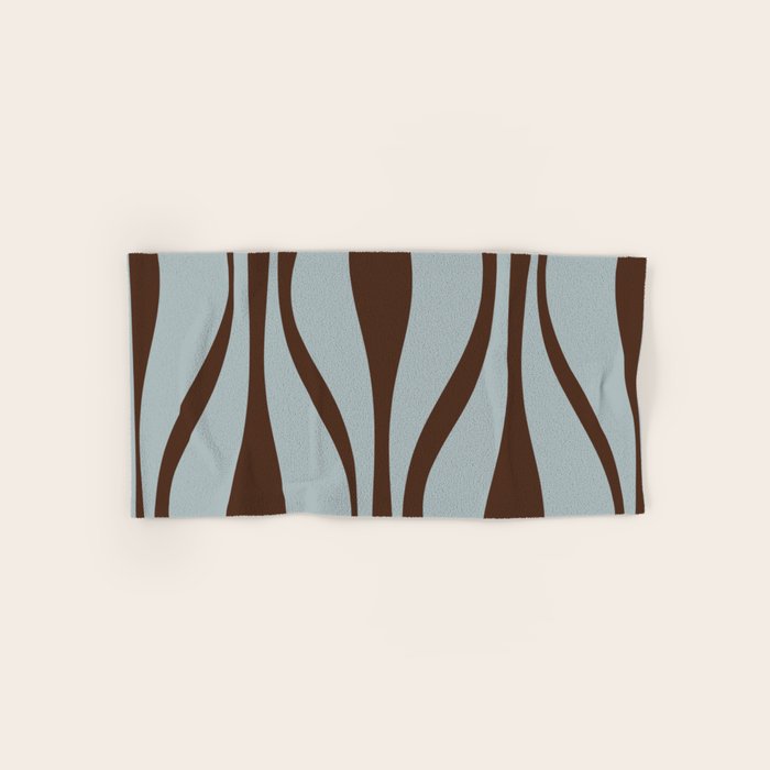 Mid Century Modern Retro Lounge Minimal Ogee Pattern in Light Blue-Gray and Dark Brown Bath Towel Gallery Image 1