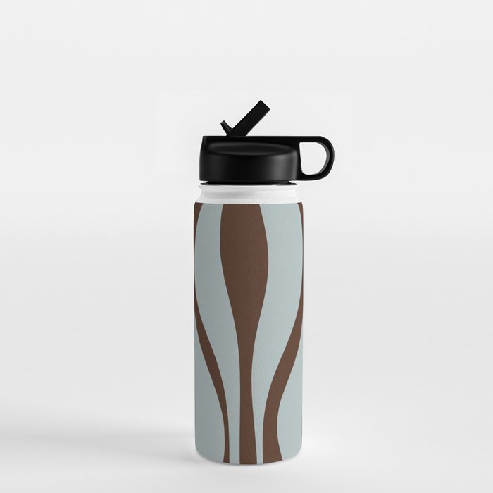 Mid Century Modern Retro Lounge Minimal Ogee Pattern in Light Blue-Gray and Dark Brown Water Bottle Gallery Image 1