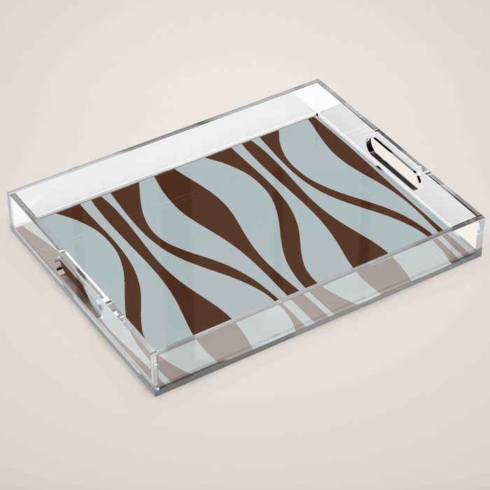 Mid Century Modern Retro Lounge Minimal Ogee Pattern in Light Blue-Gray and Dark Brown Acrylic Tray Gallery Image 1