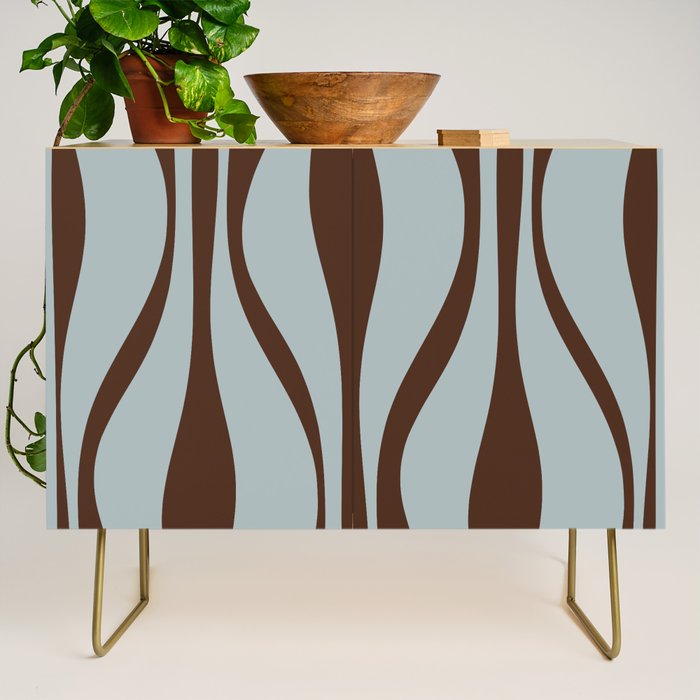 Mid Century Modern Retro Lounge Minimal Ogee Pattern in Light Blue-Gray and Dark Brown Credenza Gallery Image 1