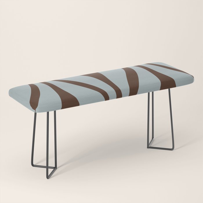 Mid Century Modern Retro Lounge Minimal Ogee Pattern in Light Blue-Gray and Dark Brown Bench Gallery Image 1