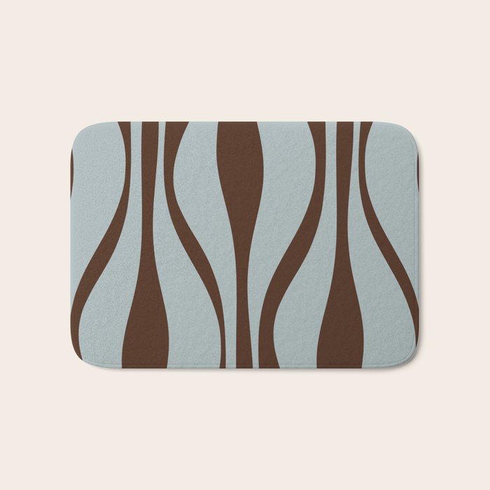 Mid Century Modern Retro Lounge Minimal Ogee Pattern in Light Blue-Gray and Dark Brown Bath Mat Gallery Image 1