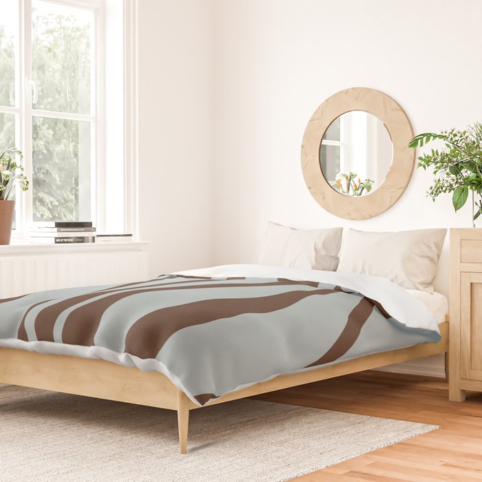 Mid Century Modern Retro Lounge Minimal Ogee Pattern in Light Blue-Gray and Dark Brown Duvet Cover Gallery Image 2