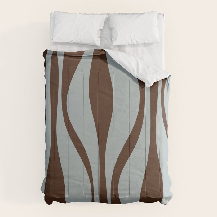 Mid Century Modern Retro Lounge Minimal Ogee Pattern in Light Blue-Gray and Dark Brown Comforter Gallery Image 1