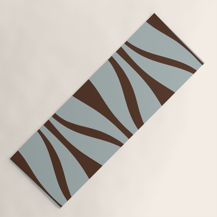 Mid Century Modern Retro Lounge Minimal Ogee Pattern in Light Blue-Gray and Dark Brown Yoga Mat Gallery Image 1