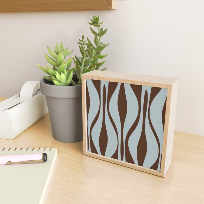 Mid Century Modern Retro Lounge Minimal Ogee Pattern in Light Blue-Gray and Dark Brown Mini Art Print Gallery Image 2