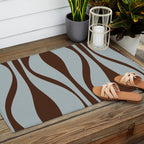 Mid Century Modern Retro Lounge Minimal Ogee Pattern in Light Blue-Gray and Dark Brown Outdoor Rug Gallery Image 2