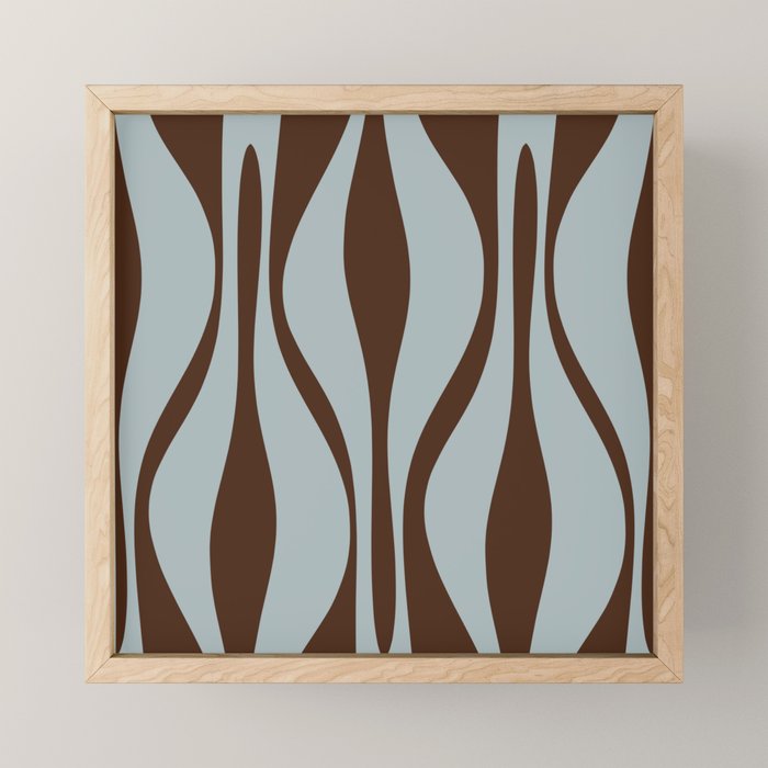 Mid Century Modern Retro Lounge Minimal Ogee Pattern in Light Blue-Gray and Dark Brown Mini Art Print Gallery Image 1