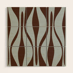 Mid Century Modern Retro Lounge Minimal Ogee Pattern in Light Blue-Gray and Dark Brown Wood Wall Art Gallery Image 1
