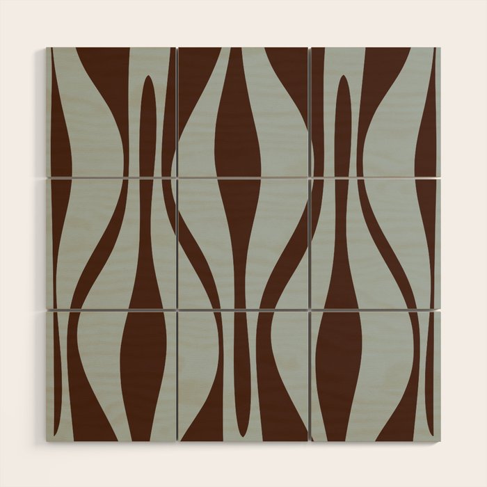 Mid Century Modern Retro Lounge Minimal Ogee Pattern in Light Blue-Gray and Dark Brown Wood Wall Art Gallery Image 1