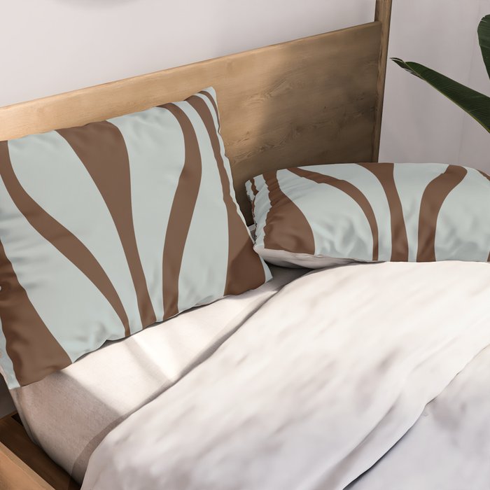 Mid Century Modern Retro Lounge Minimal Ogee Pattern in Light Blue-Gray and Dark Brown Pillow Sham Gallery Image 2