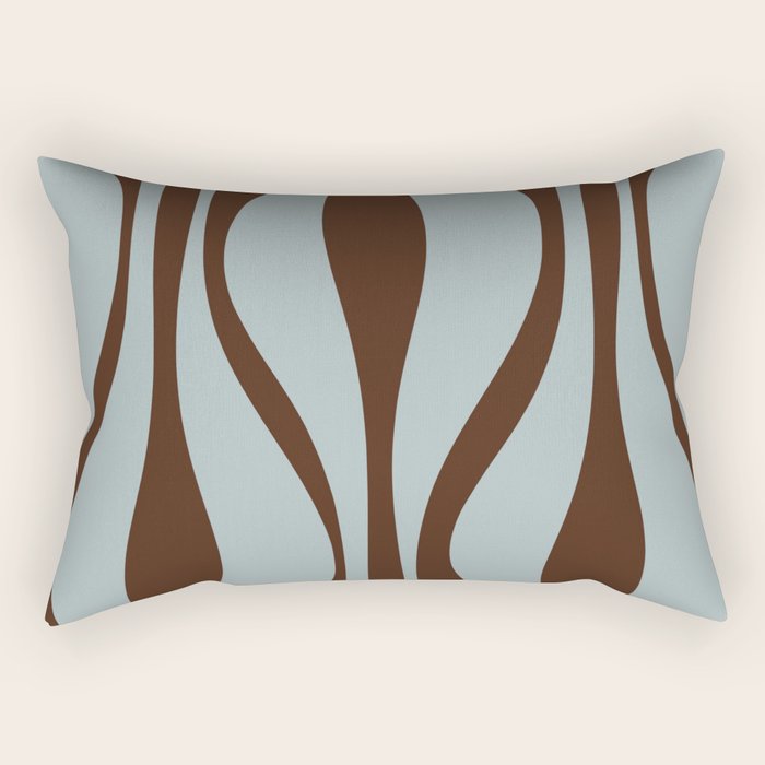 Mid Century Modern Retro Lounge Minimal Ogee Pattern in Light Blue-Gray and Dark Brown Rectangular Pillow Gallery Image 1
