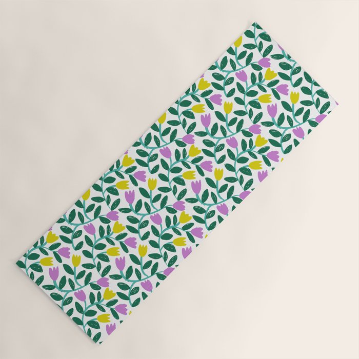 Simple Floral - Green, Very Peri and Yellow Yoga Mat Gallery Image 1