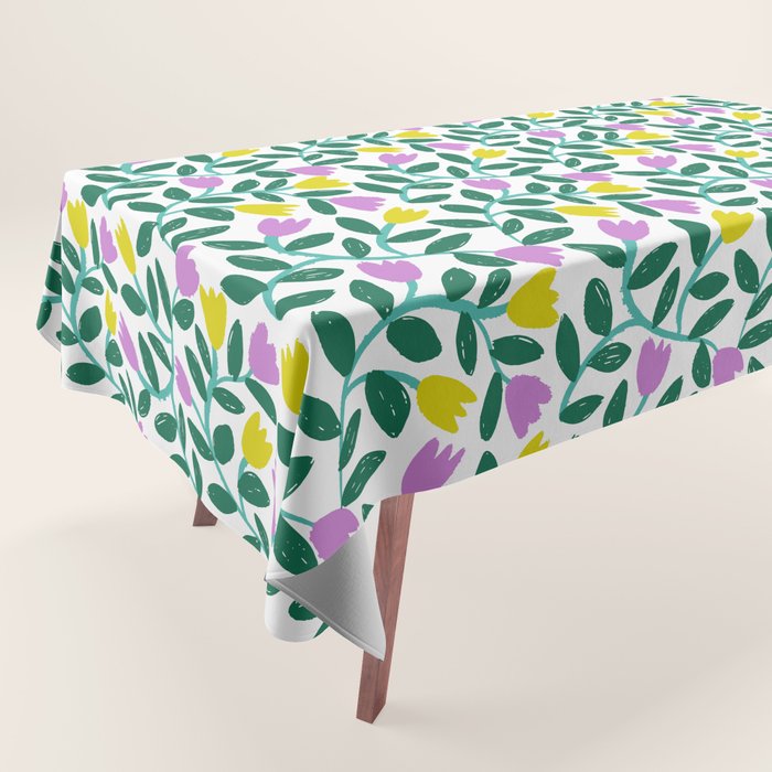Simple Floral - Green, Very Peri and Yellow Tablecloth Gallery Image 1