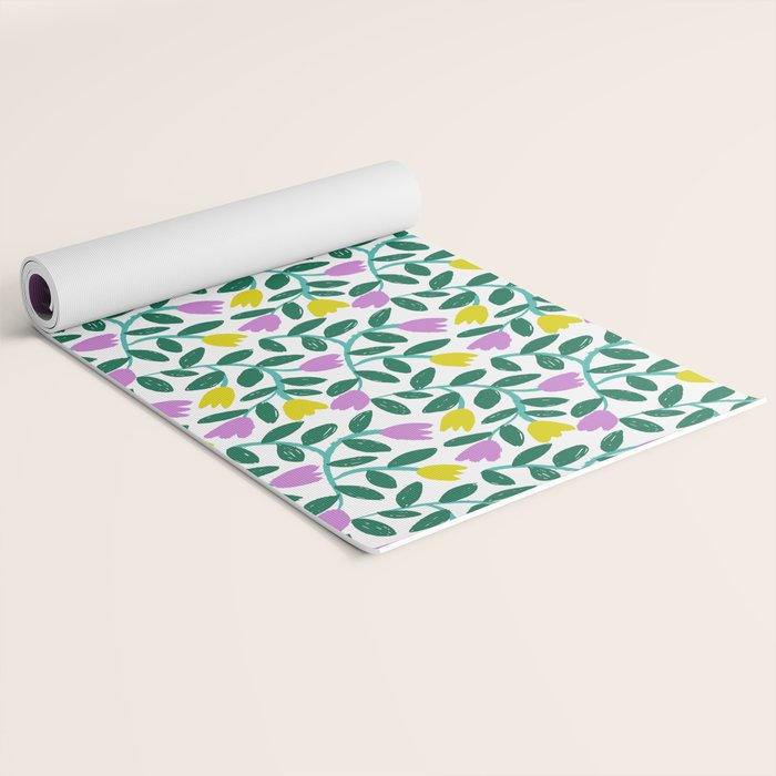 Simple Floral - Green, Very Peri and Yellow Yoga Mat Gallery Image 2