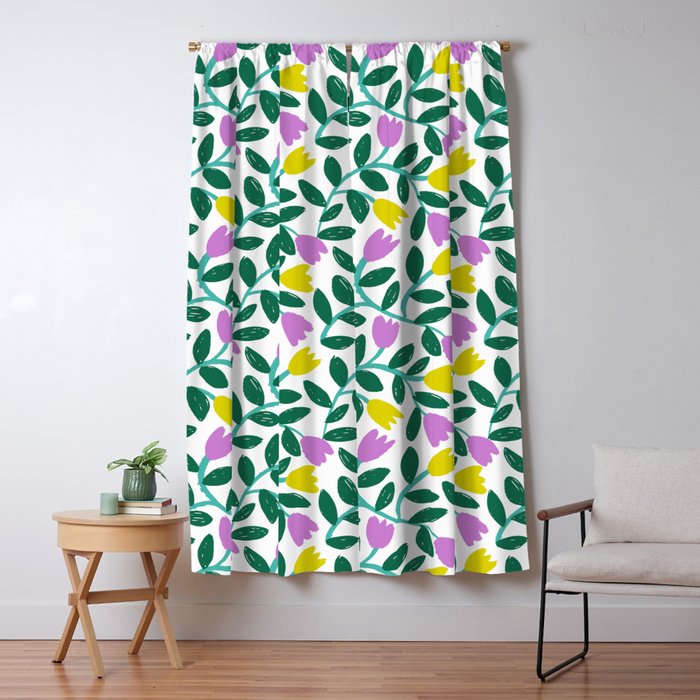 Simple Floral - Green, Very Peri and Yellow Window Curtain Gallery Image 5