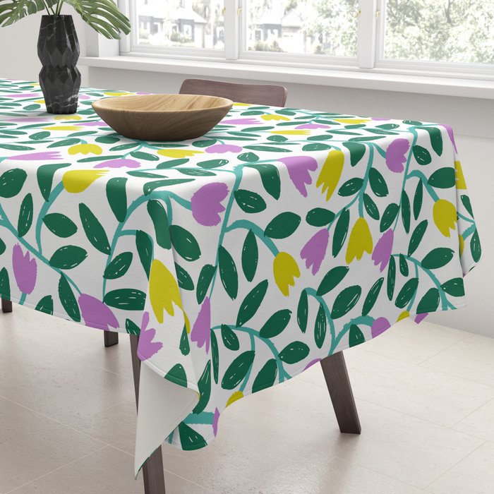 Simple Floral - Green, Very Peri and Yellow Tablecloth Gallery Image 3