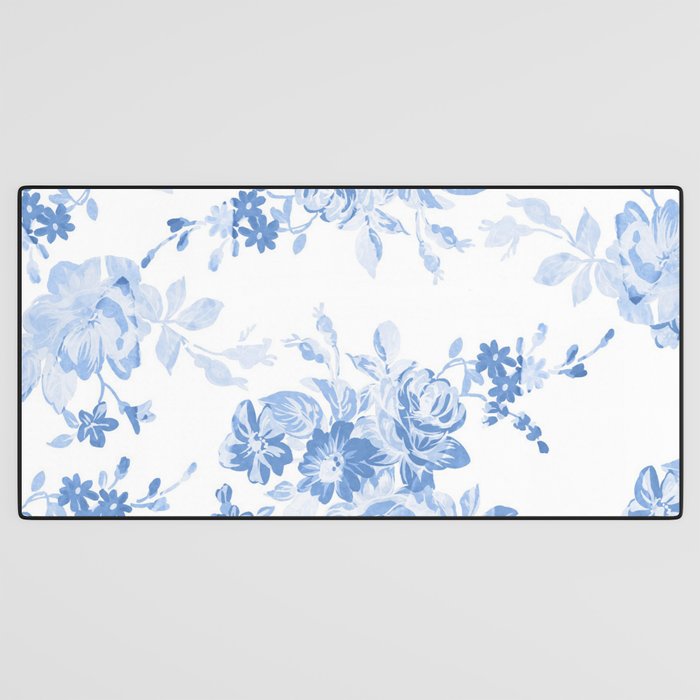 Modern navy blue white watercolor elegant floral Desk Mat Gallery Image 3