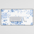 Modern navy blue white watercolor elegant floral Desk Mat Gallery Image 1