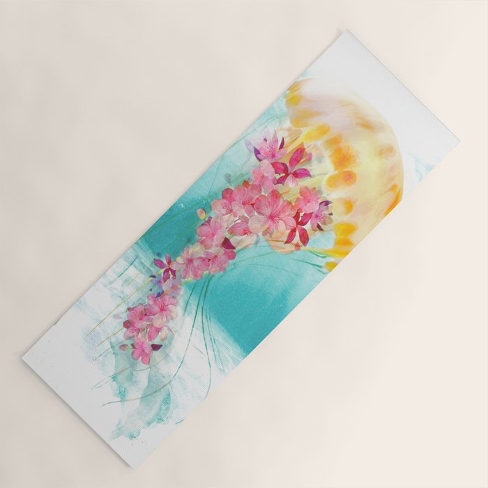 Jellyfish with Flowers Yoga Mat Gallery Image 1