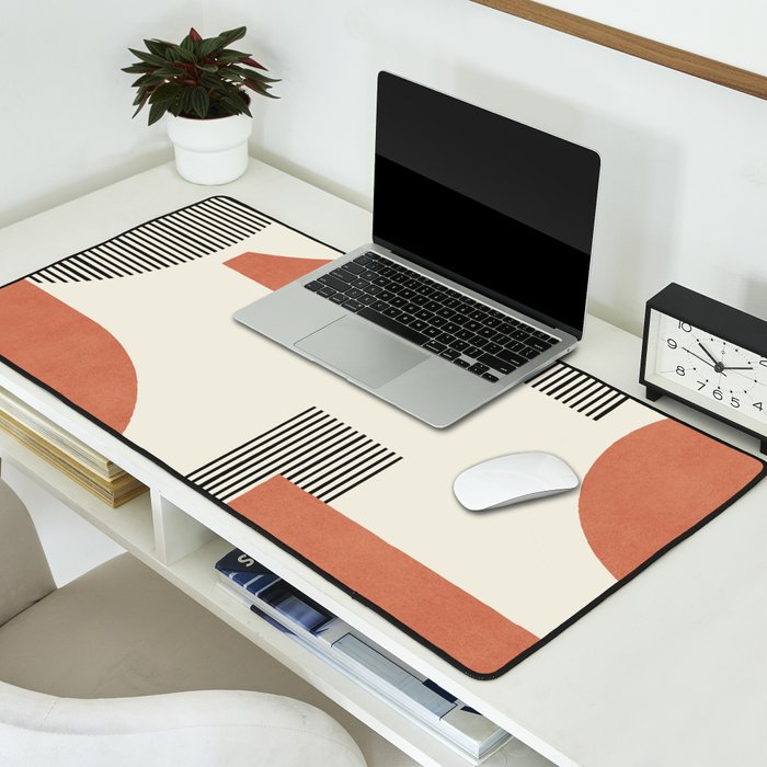 Abstract Lines Composition - Gold Orange Brown Desk Mat Gallery Image 2