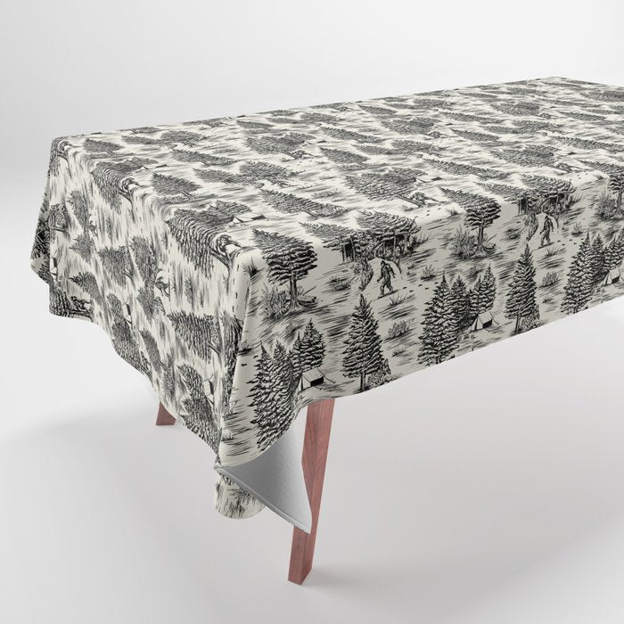 Bigfoot / Sasquatch Toile de Jouy in Black Tablecloth Gallery Image 1