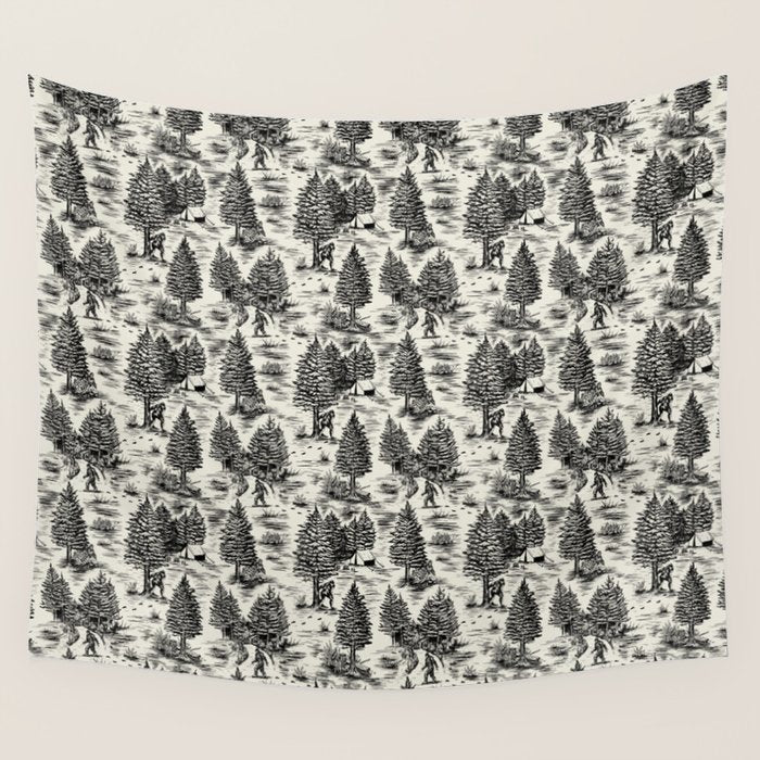 Bigfoot / Sasquatch Toile de Jouy in Black Wall Tapestry Gallery Image 4