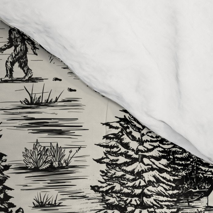 Bigfoot / Sasquatch Toile de Jouy in Black Comforter Gallery Image 4