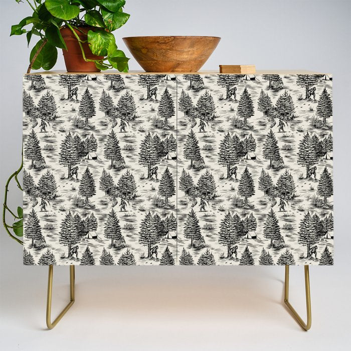 Bigfoot / Sasquatch Toile de Jouy in Black Credenza Gallery Image 1