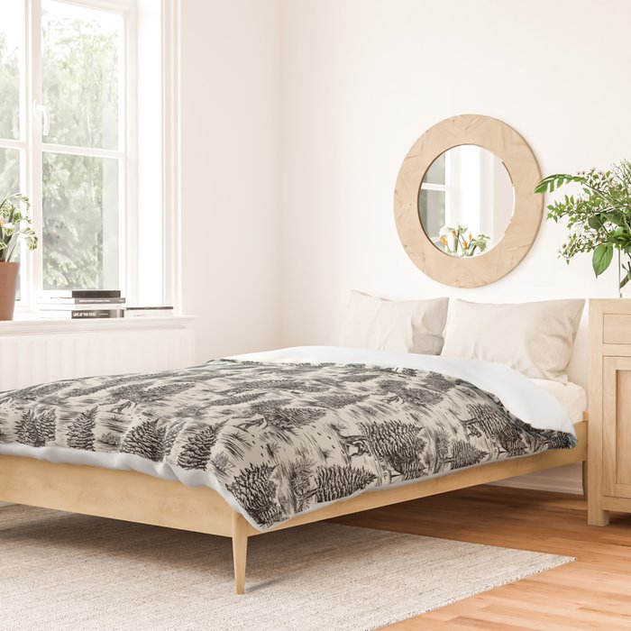 Bigfoot / Sasquatch Toile de Jouy in Black Duvet Cover Gallery Image 2