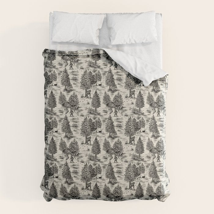 Bigfoot / Sasquatch Toile de Jouy in Black Duvet Cover Gallery Image 1