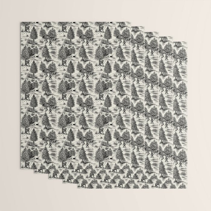 Bigfoot / Sasquatch Toile de Jouy in Black Wrapping Paper Gallery Image 3