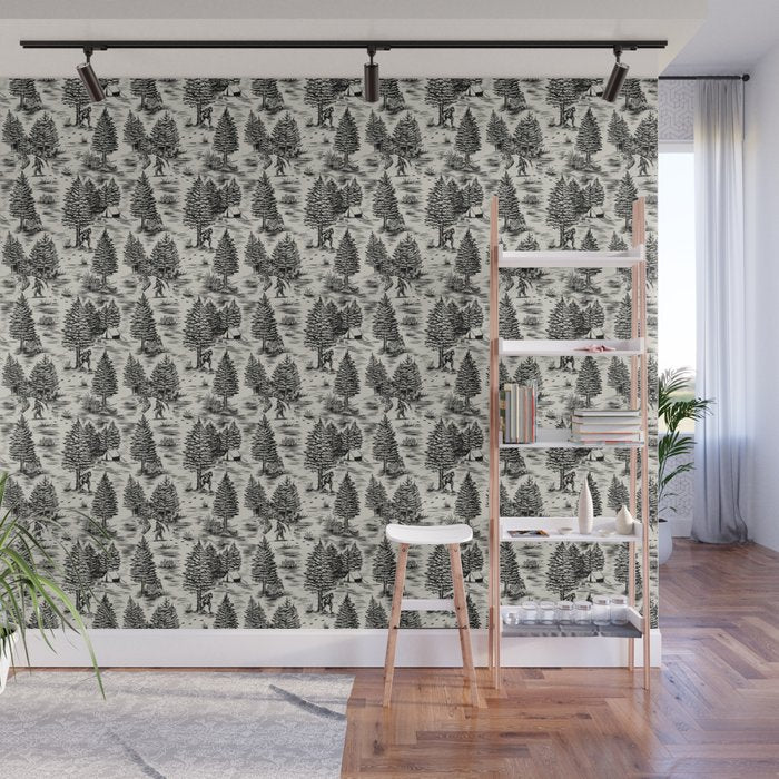 Bigfoot / Sasquatch Toile de Jouy in Black Wall Mural Gallery Image 1