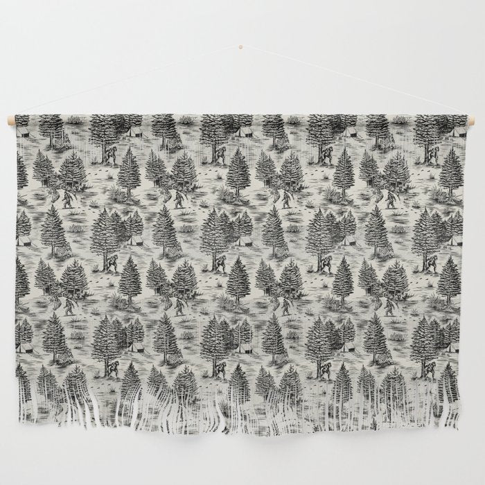 Bigfoot / Sasquatch Toile de Jouy in Black Wall Hanging Gallery Image 1
