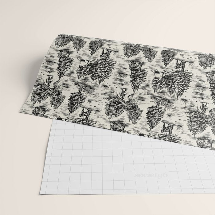 Bigfoot / Sasquatch Toile de Jouy in Black Wrapping Paper Gallery Image 2