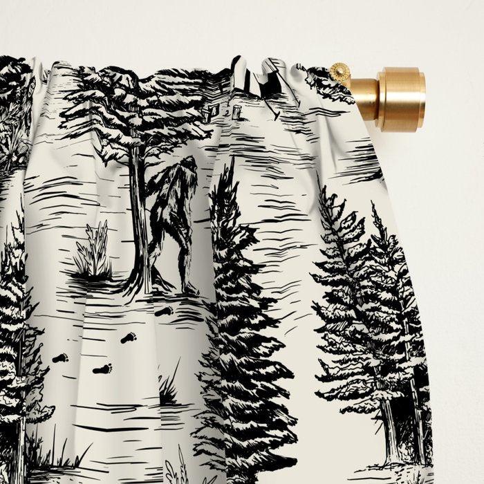 Bigfoot / Sasquatch Toile de Jouy in Black Window Curtain Gallery Image 2