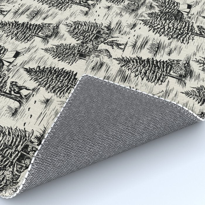 Bigfoot / Sasquatch Toile de Jouy in Black Rug Gallery Image 4