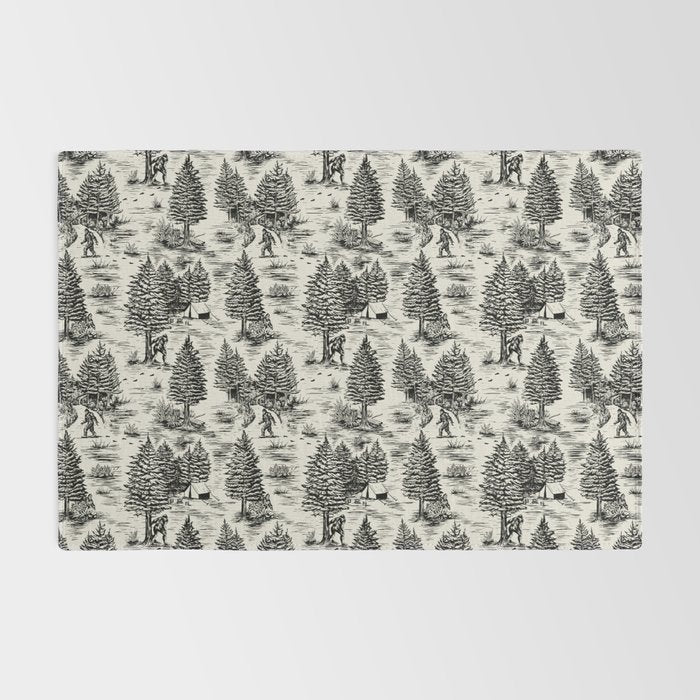 Bigfoot / Sasquatch Toile de Jouy in Black Rug Gallery Image 2
